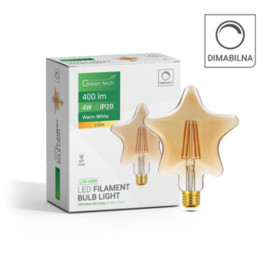 GREEN TECH LED filament žarulja Green Tech 4W, 2700K, E27, AC220V, amber, dimabilna - LFB-4000