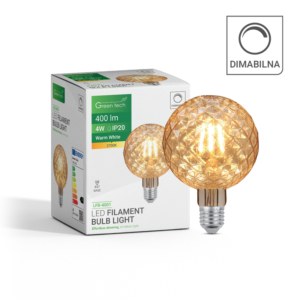 GREEN TECH LED filament žarulja Green Tech 4W, 2700K, E27, AC220V, amber, dimabilna - LFB-4001