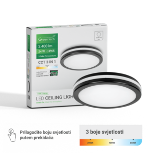 GREEN TECH LED plafonjera Green Tech 24W, 3CCT, 30 cm, IP65, crna - CWK-24W-BK