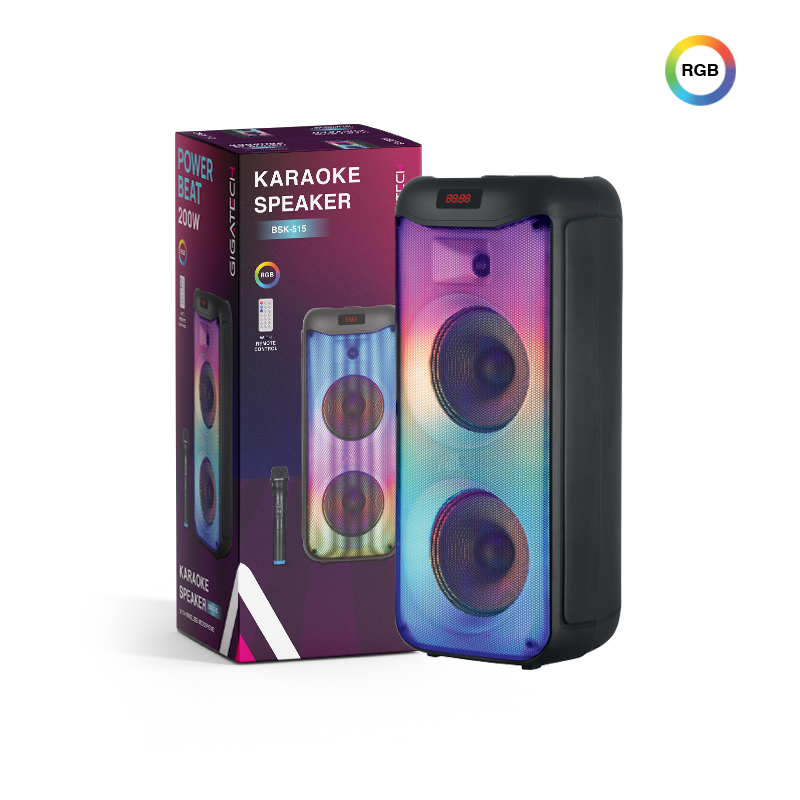 GIGATECH Zvučnik Gigatech BSK-515 (FM/USB/TF/bluetooth/TWS) 2x8" karaoke s wireless mikr.