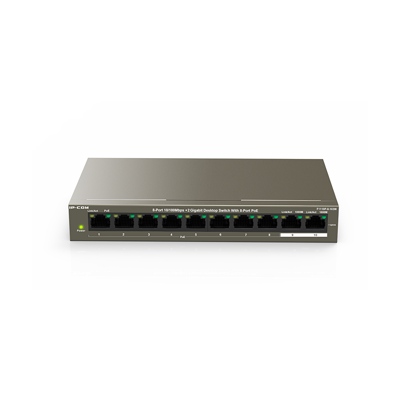 IP-COM IP-COM 8-Port10/100Mbps+2 Gigabit Desktop Switch With 8-Port PoE F1110P-8-102W