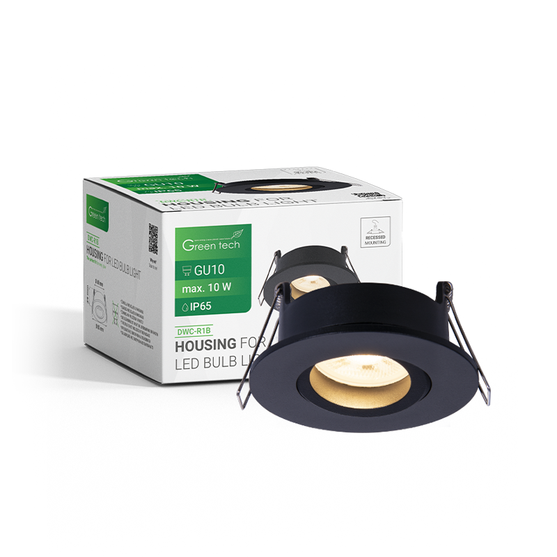 GREEN TECH Kućište za LED žarulju Green Tech, GU10, IP65, crna boja, 85 mm - DWC-R1B