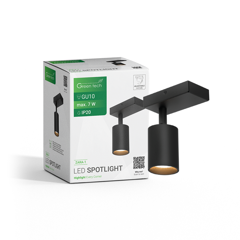 GREEN TECH LED spot svjetiljka Green Tech, GU10 X 1 kom, crna boja - ZARA-1