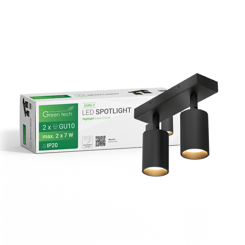 GREEN TECH LED spot svjetiljka Green Tech, GU10 X 2 kom, crna boja - ZARA-2