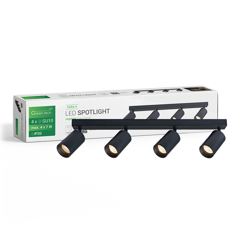 GREEN TECH LED spot svjetiljka Green Tech, GU10 X 4 kom, crna boja - ZARA-4