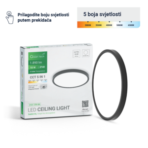 GREEN TECH LED plafonjera Green Tech 18W, 5 CCT 3000K-3500K-4000K-5000K-6500K, fi22 cm - CNX-18W-BK