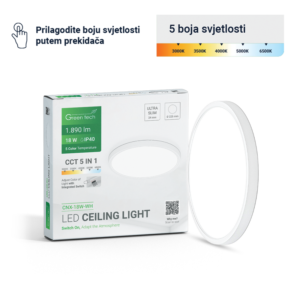 GREEN TECH LED plafonjera Green Tech 18W, 5 CCT 3000K-3500K-4000K-5000K-6500K, fi22 cm WH - CNX-18W-WH