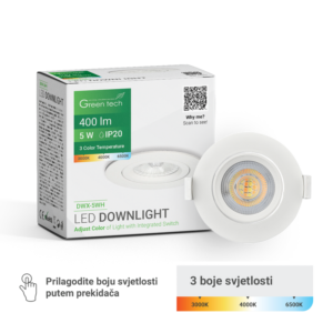 GREEN TECH LED downlight Green Tech 400 lm, 5W, 3CCT, 3000K-4000-6500K, bijeli - DWX-5WH