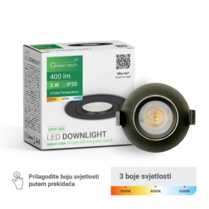 GREEN TECH LED downlight Green Tech 400 lm, 5W, 3CCT, 3000K-4000-6500K, crni - DWX-5BK