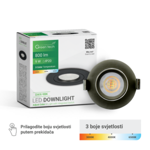 GREEN TECH LED downlight Green Tech 800 lm, 9W, 3CCT, 3000K-4000-6500K, crni - DWX-9BK