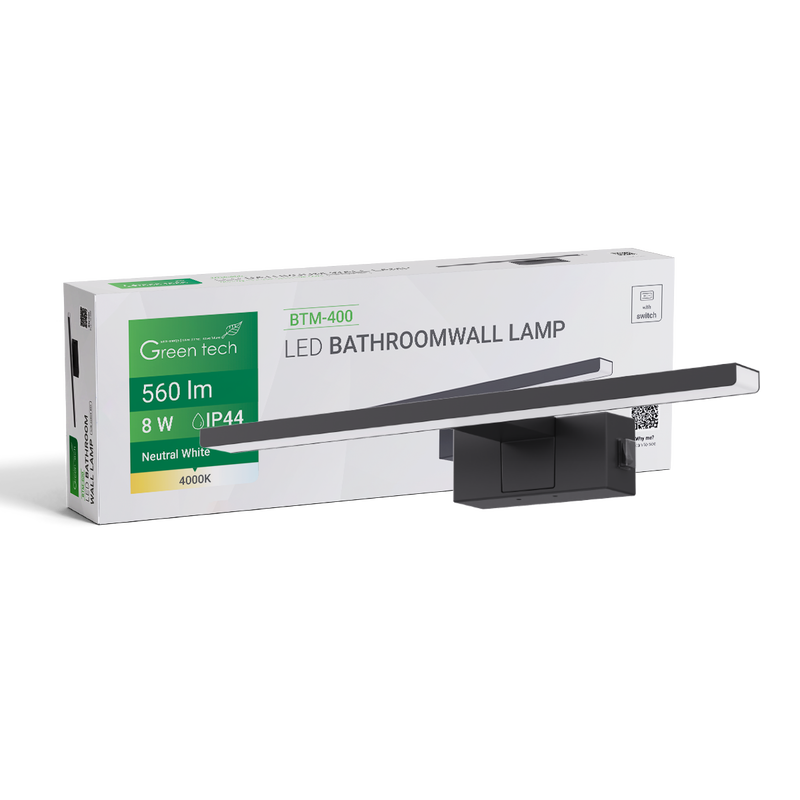 GREEN TECH LED kupaonska zidna lampa, Green Tech, crna, 560 lm, 8W, 4000 K, IP44, 40 cm - BTM-400