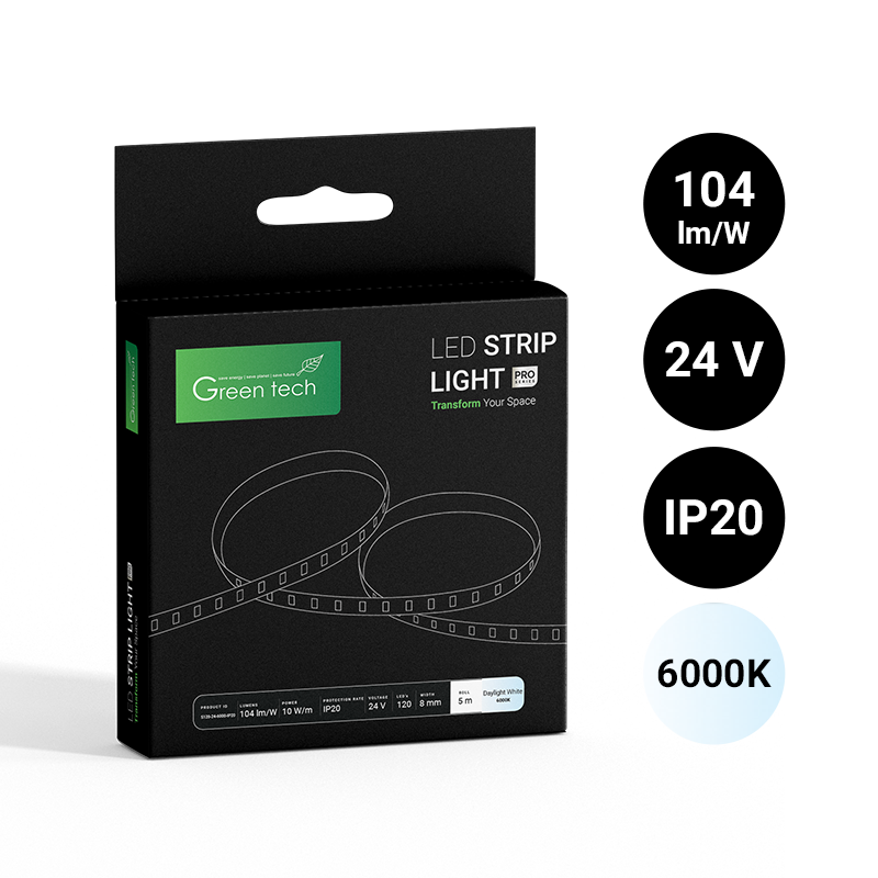GREEN TECH LED traka Green Tech 120 LED, 8 mm, 10 W/m, 6000K, DC 24V, IP20, 5m/kom - S120246000IP20