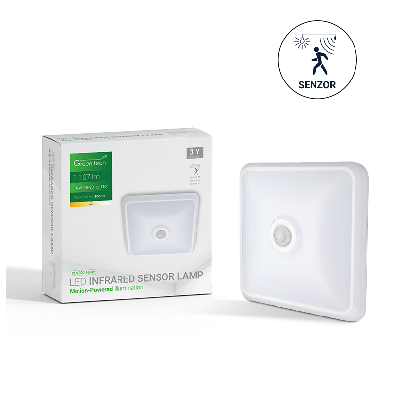 GREEN TECH LED plafonjera sa senzorom Green Tech 16W, 3000K, bijela boja - CLS-800-16NW