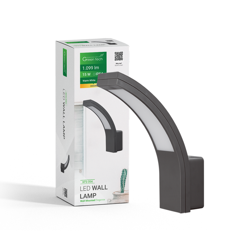 GREEN TECH LED zidna svjetiljka bez senzora Green Tech 15W, 3000K, crna boja - KFS-054