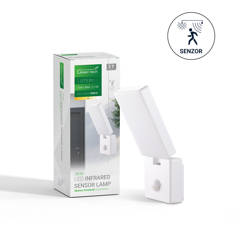 GREEN TECH LED zidna svjetiljka sa senzorom Green Tech 15W, 3000K, bijela boja - KFS-055