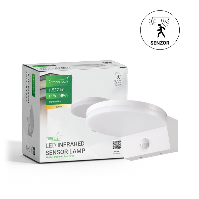 GREEN TECH LED zidna svjetiljka sa senzorom Green Tech 15W, 3000K, bijela boja - KFS-071