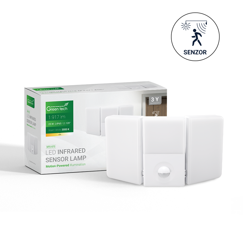 GREEN TECH LED zidna svjetiljka sa senzorom Green Tech 25W, 3000K, bijela boja - KFS-072