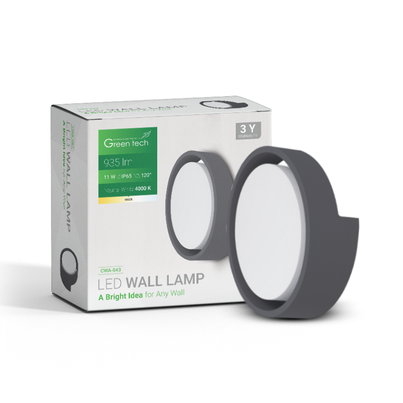 GREEN TECH LED zidna svjetiljka Green Tech 11W, 4000K, promjer 17*6,8cm, IP65, crna - CWA-043