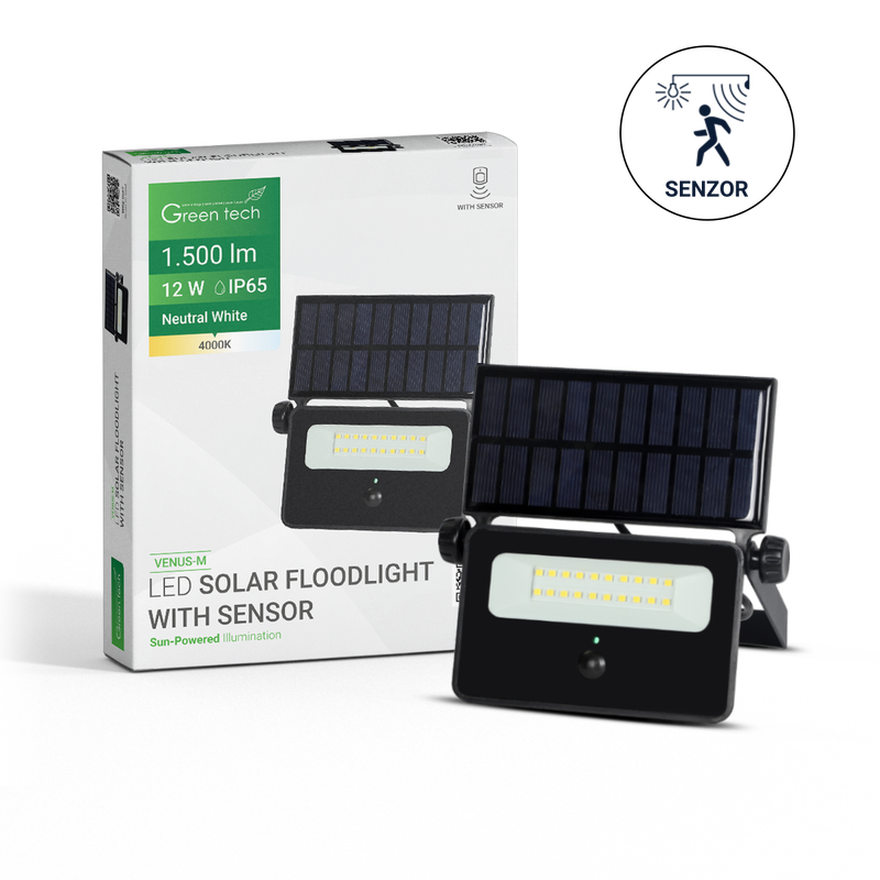 GREEN TECH LED solarni reflektor Green Tech 12W, 4000K, IP65, 1500 lm - VENUS-M