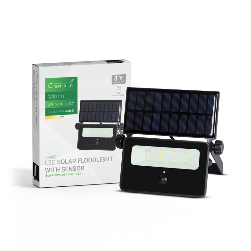 GREEN TECH LED solarni reflektor Green Tech 2W, 4000K, IP65, 200 lm - VENUS-S