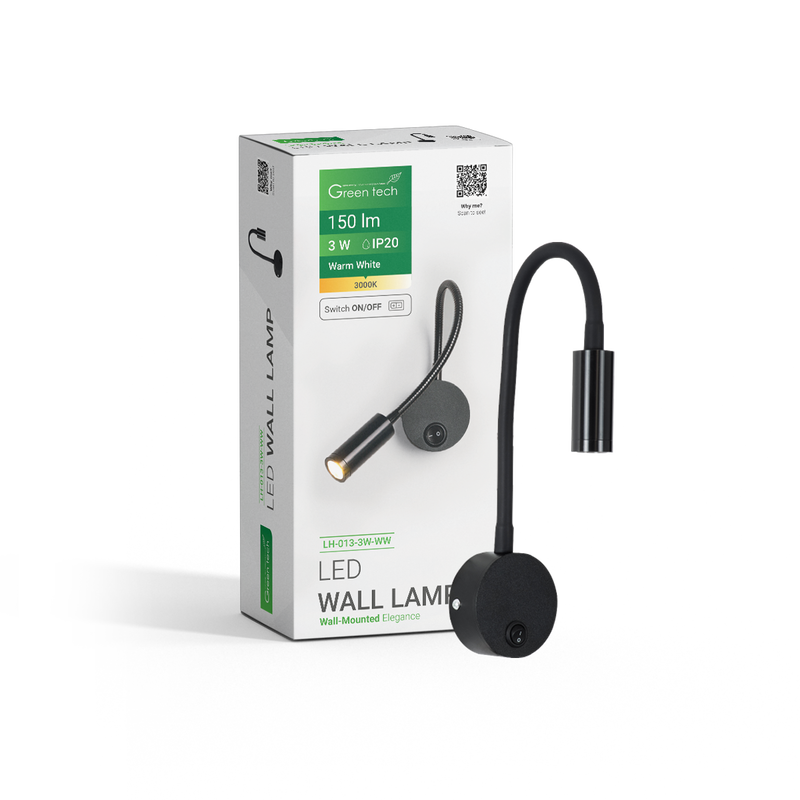 GREEN TECH LED zidna lampa Green Tech 3W, 3000K, crna boja - LH-013-3W-WW