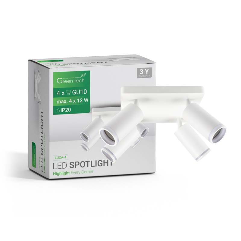 GREEN TECH LED spot svjetiljka Green Tech, GU10 X 4 kom, bijela boja - LUXA-4