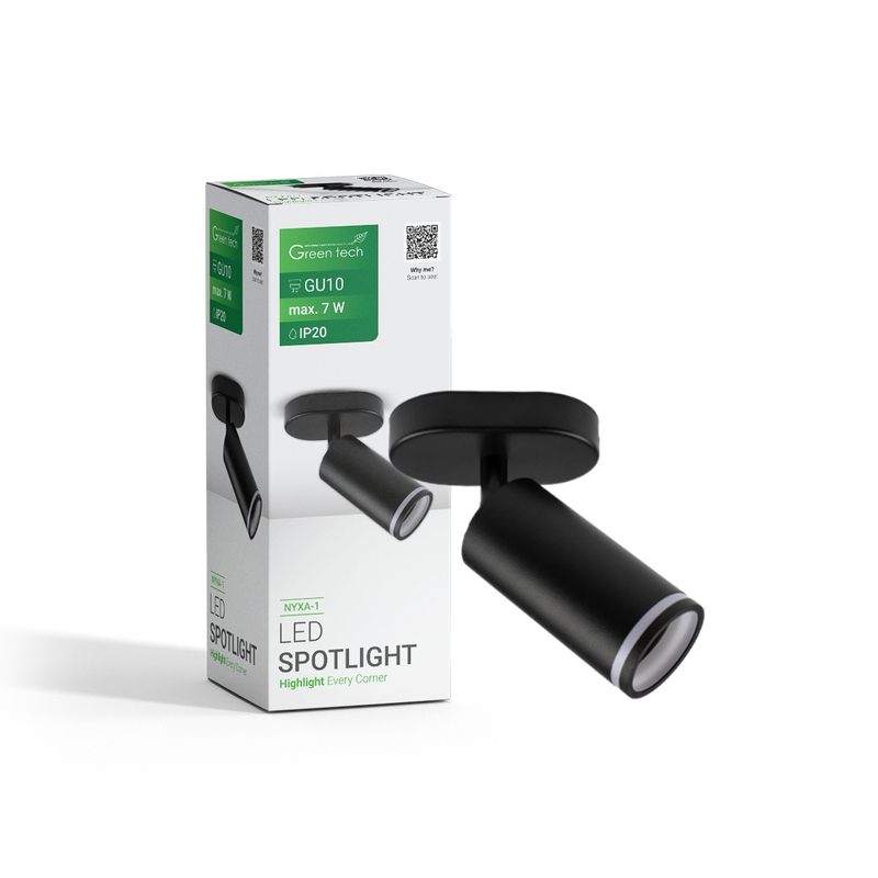 GREEN TECH LED spot svjetiljka Green Tech, GU10 X 1 kom, crna boja - NYXA-1