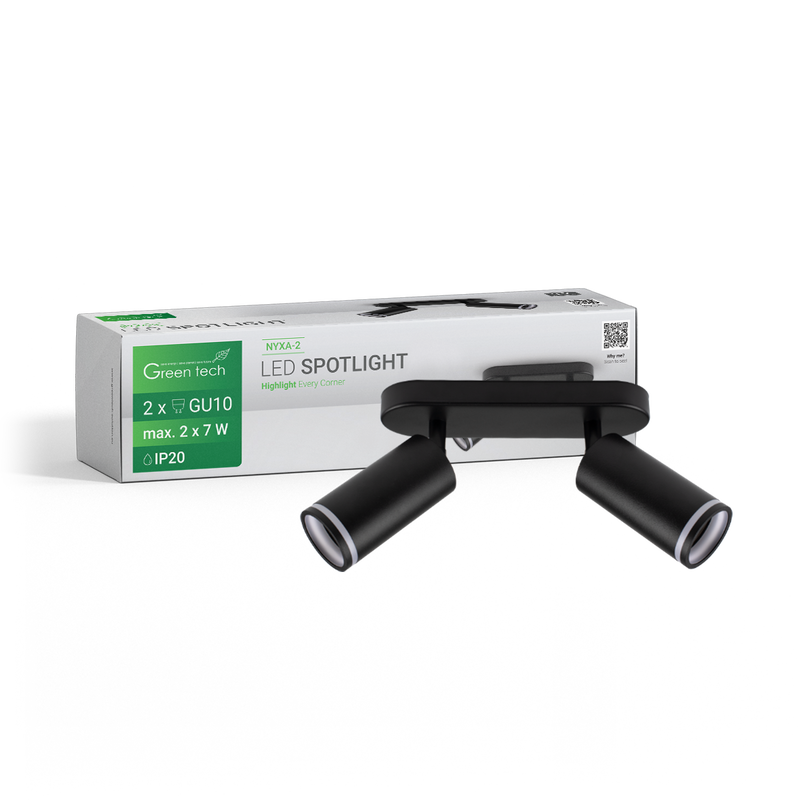 GREEN TECH LED spot svjetiljka Green Tech, GU10 X 2 kom, crna boja - NYXA-2