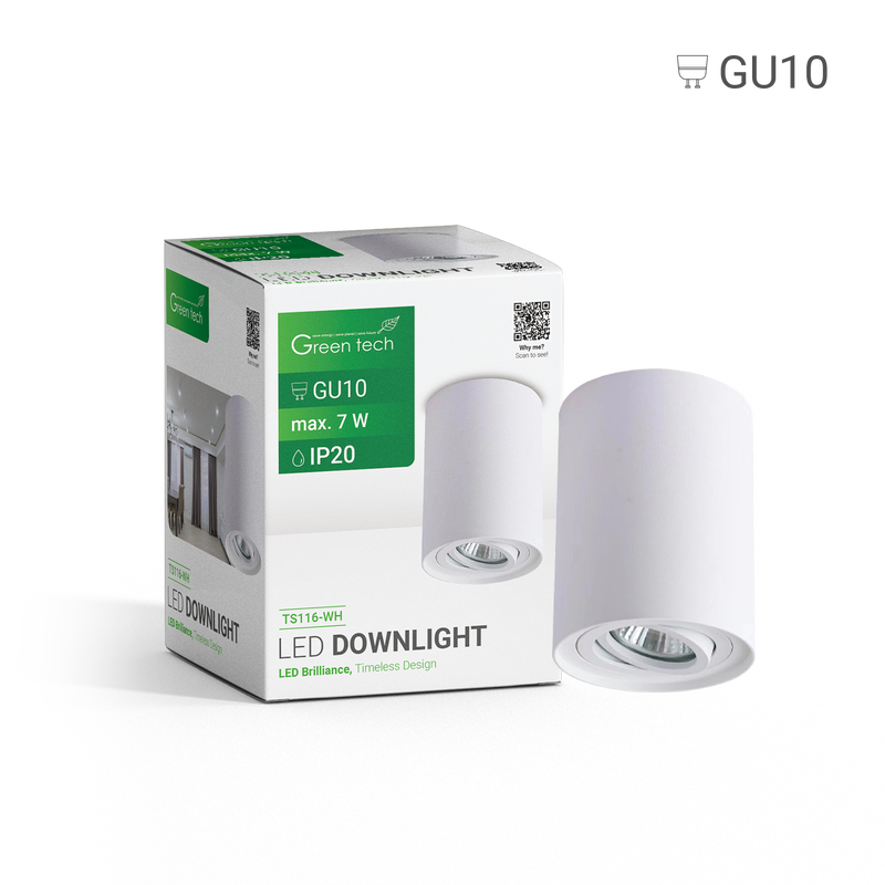 GREEN TECH Nadgradna svjetiljka Green Tech, bijela boja, grlo GU10 - TS116-WH
