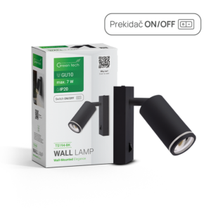 GREEN TECH Zidna svjetiljka Green Tech, grlo GU10, IP20, crna boja - TS194-BK