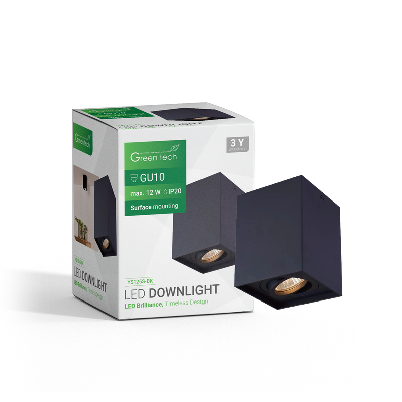 GREEN TECH Nadgradna svjetiljka Green Tech, crna boja, grlo GU10 - YS125S-BK