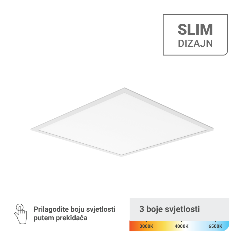 GREEN TECH LED slim panel Green Tech 40W, 3CCT 100lm/W, 595 x 595 x 9 mm - PL60-40-3CCT