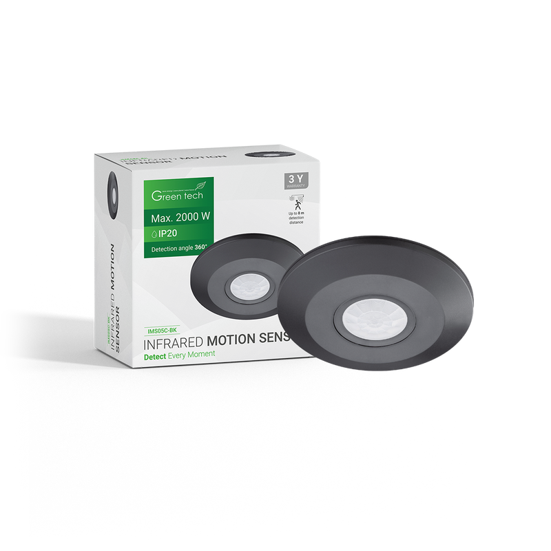 GREEN TECH Infracrveni nadgradni senzor pokreta Green Tech IMS05C, IP20, 360° - IMS05C-BK