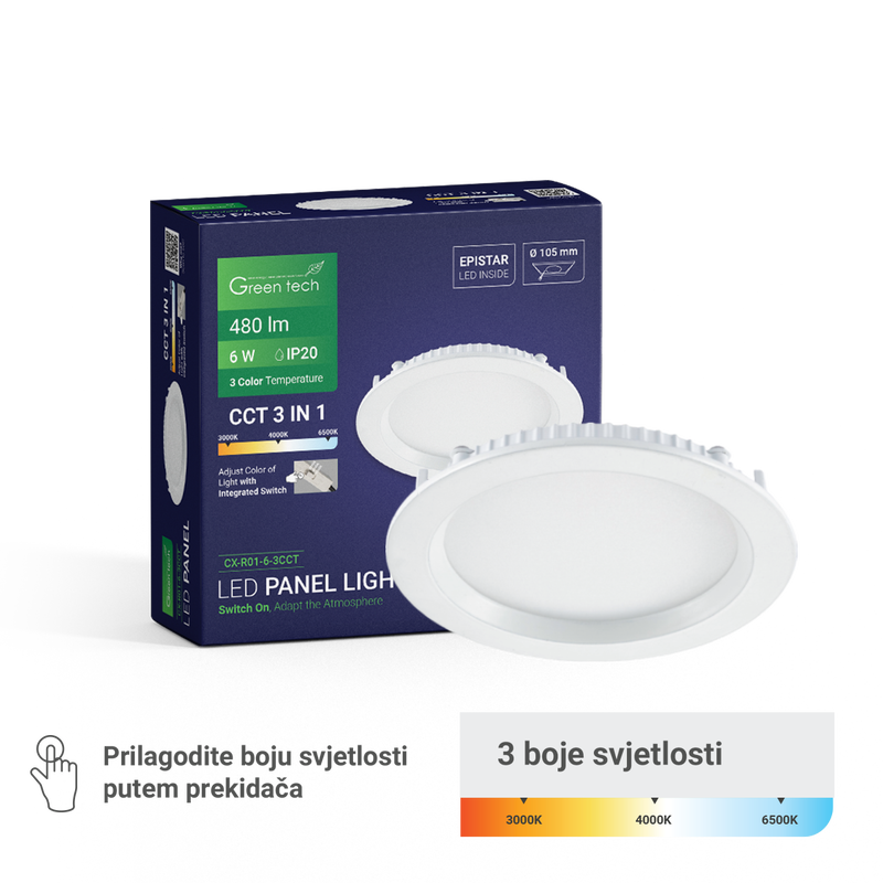 GREEN TECH LED panel Green Tech 6W, 3CCT, ugradni, okrugli - CX-R01-6-3CCT
