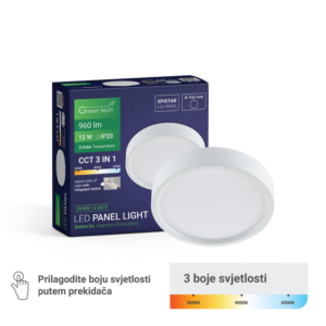 GREEN TECH LED panel Green Tech 12W, 3CCT, nadgradni, okrugli - CX-R02-12-3CCT