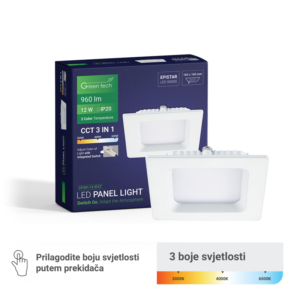 GREEN TECH LED panel Green Tech 12W, 3CCT, ugradni, kvadratni - CX-S01-12-3CCT