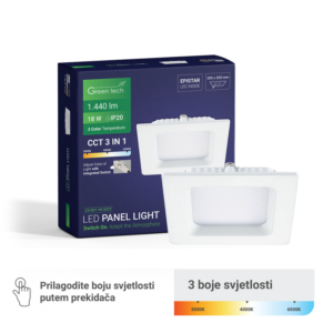 GREEN TECH LED panel Green Tech 18W, 3CCT, ugradni, kvadratni - CX-S01-18-3CCT
