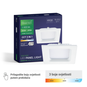 GREEN TECH LED panel Green Tech 24W, 3CCT, ugradni, kvadratni - CX-S01-24-3CCT