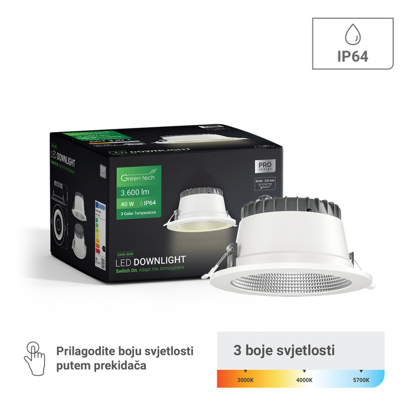 GREEN TECH LED downlight Green Tech 40W, 3CCT, promjer 240-255 mm - DWE-40W
