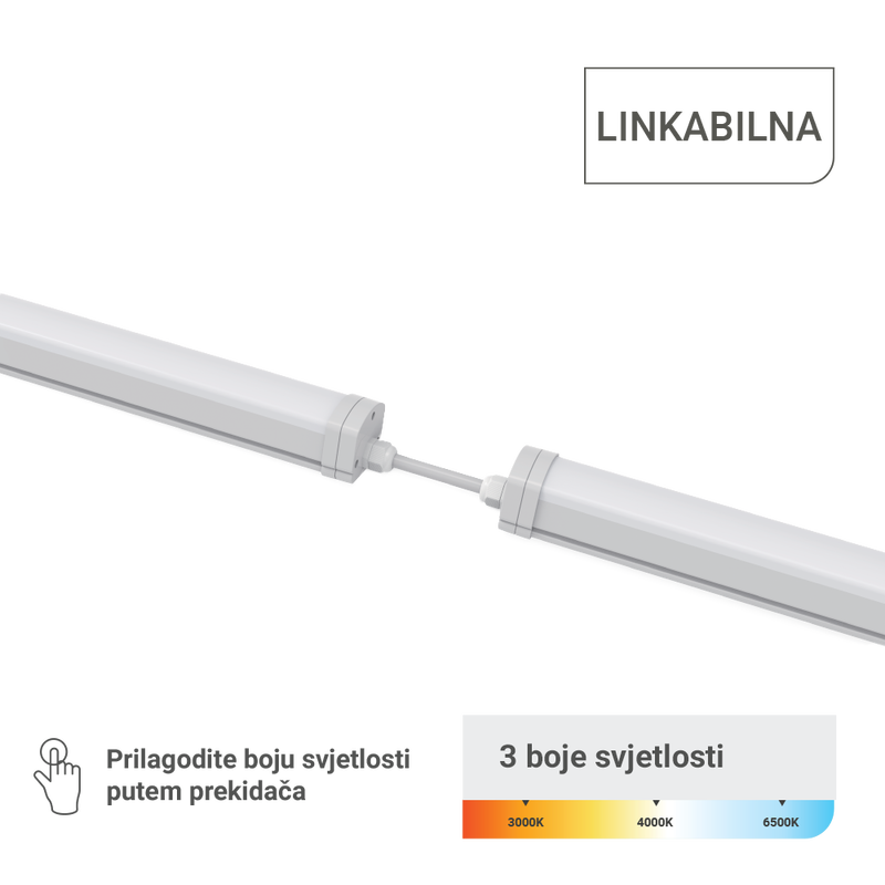 GREEN TECH LED vodotijesna svjetiljka Green Tech, linkabilna, 18W, 120LM/W, 3CCT, IP65 - WP-Q18W-3CCT