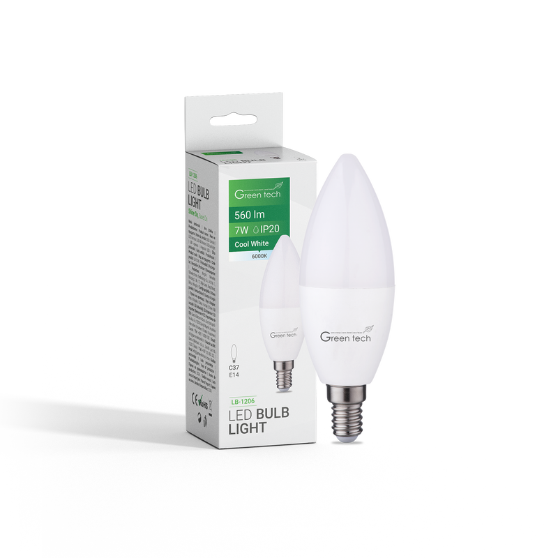 GREEN TECH LED žarulja Green Tech 7W, 6000K, E14, C37, IP20, Sanan chip - LB-1206