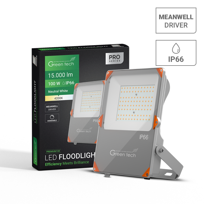 GREEN TECH Premium LED reflektor Green Tech, 100W, 150LM/W 4200K, IP66 Meanwell XLG - PREMIUM100