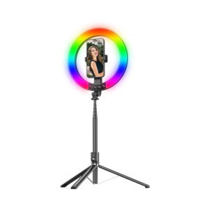 GIGATECH Selfie stalak s ring svjetlom Gigatech, RGB + 3 bijele, 31-190cm, crni (TikTok) - R400