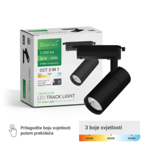 GREEN TECH LED šinska svjetiljka Green Tech 20W, 3 CCT, crna boja - L068-20W-3CCT-BK