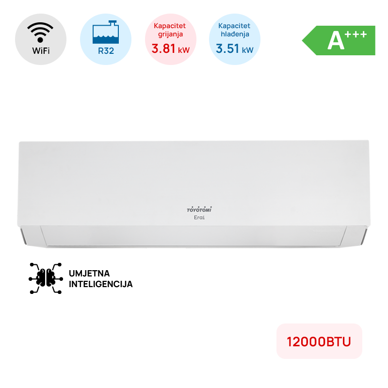 TOYOTOMI Klima TOYOTOMI Erai 335W 3,5kW A+++, ALL DC Inverter, – 25°C ~ 50°C, HEPA 3+ - CTN/CTG-335W