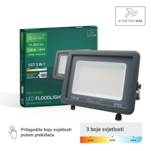 GREEN TECH LED reflektor Green Tech 150W, 3CCT, IP65, aluminij - S3X-150W-3CCT