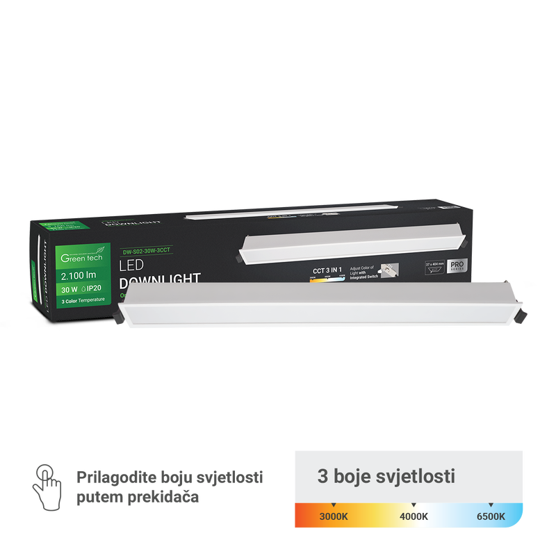 GREEN TECH LED downlight Green Tech 30W, 3 CCT, pravokutni - DW-S02-30W-3CCT