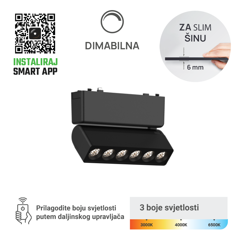 GREEN TECH LED magnetna svjetiljka Green Tech, 6W, 3CCT, LED Osram, Dim./ Smart Lamp APP - MG06-6W-3CCT