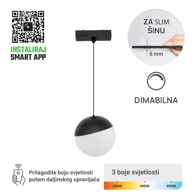 GREEN TECH LED magnetna svjetiljka Green Tech, 6W, 3CCT, LED Osram, Dim./ Smart Lamp APP - MG15-6W-3CCT
