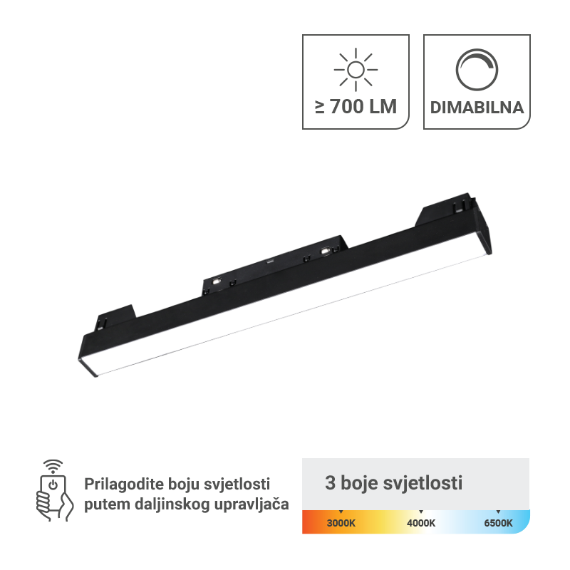 GREEN TECH LED magnetna svjetiljka Green Tech 10W, 3CCT, IP20, OSRAM LED, crna boja - MT01-20-10W-3CCT